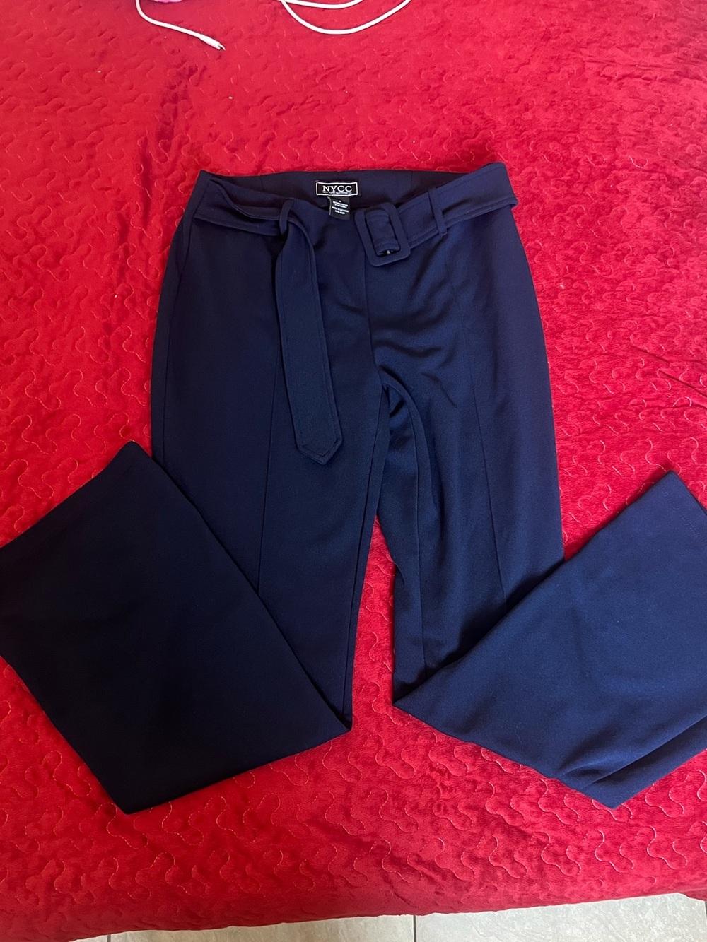 NYCC Women's Navy Wide-Leg Belted Trousers